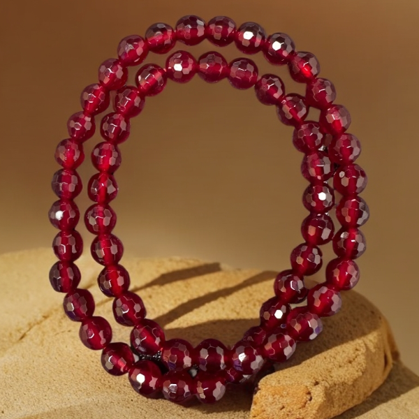 深酒红钻切面双圈玛瑙手串卡6MM58颗天然珠宝玉石时尚送礼小众女
