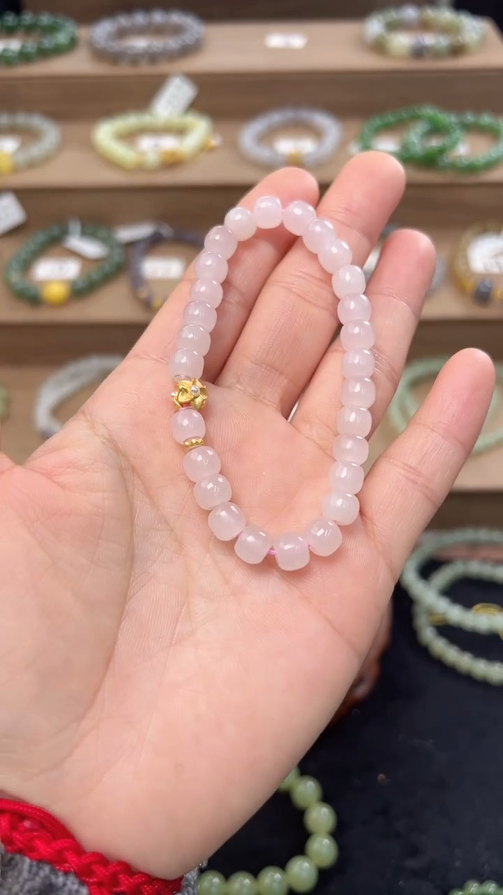 【闪购商品】和田玉手串银S925镶嵌7m冰藕粉