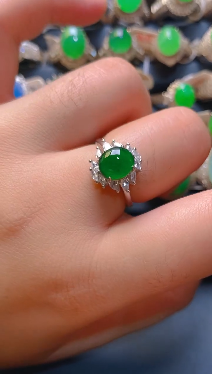 【闪购商品】翡翠耳饰银S925镶嵌天然A货翡翠1