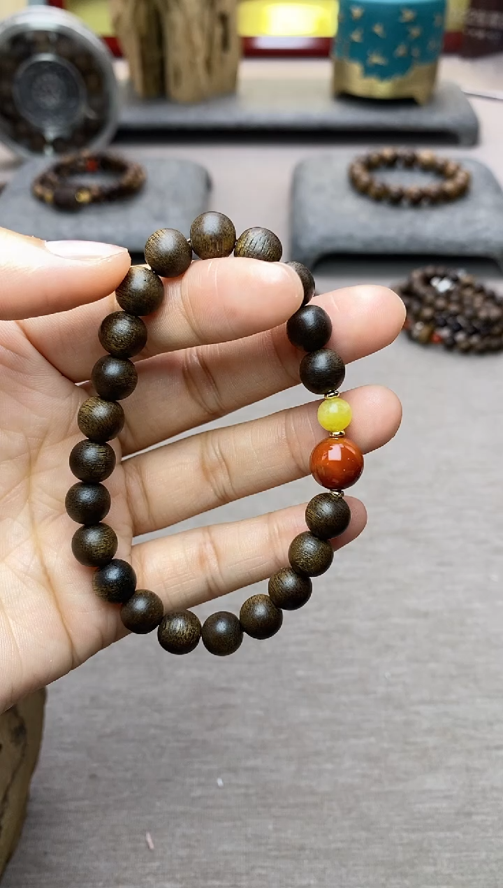 【闪购商品】沉香手串越南顺化玉化紫棋楠08 沉水单圈+配饰