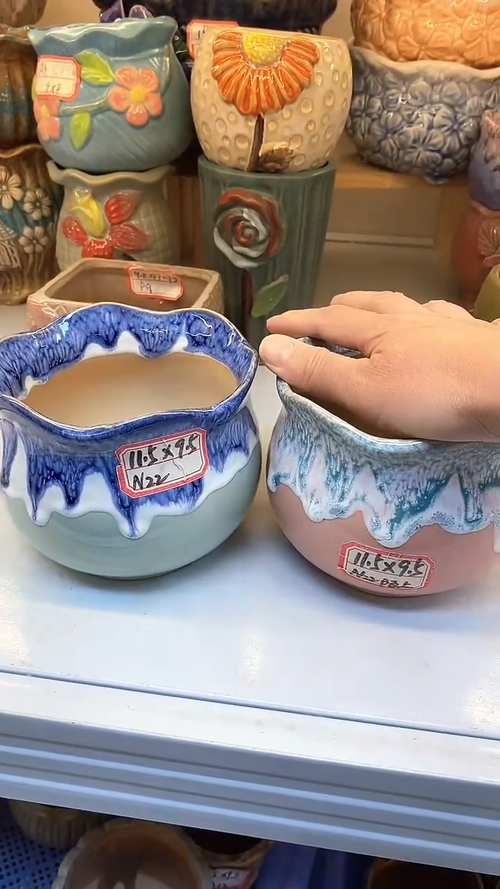 @@陶瓷多肉花盆N22陌上流釉2件套 