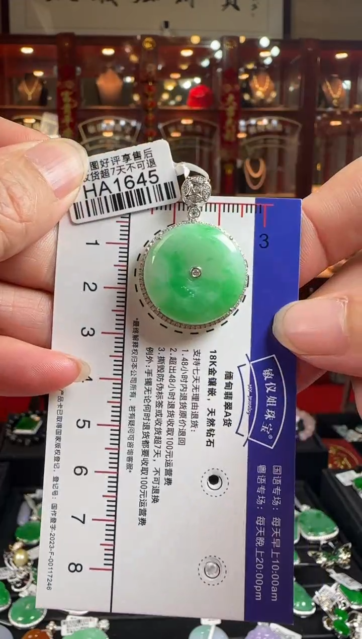 【闪购商品】翡翠颈饰18K金镶嵌HA1645冰绿平安扣