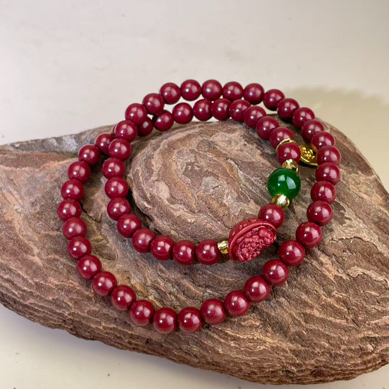 天然辰砂【远星甄选】zs双圈带福牌yb双圈手串【福牌yb】