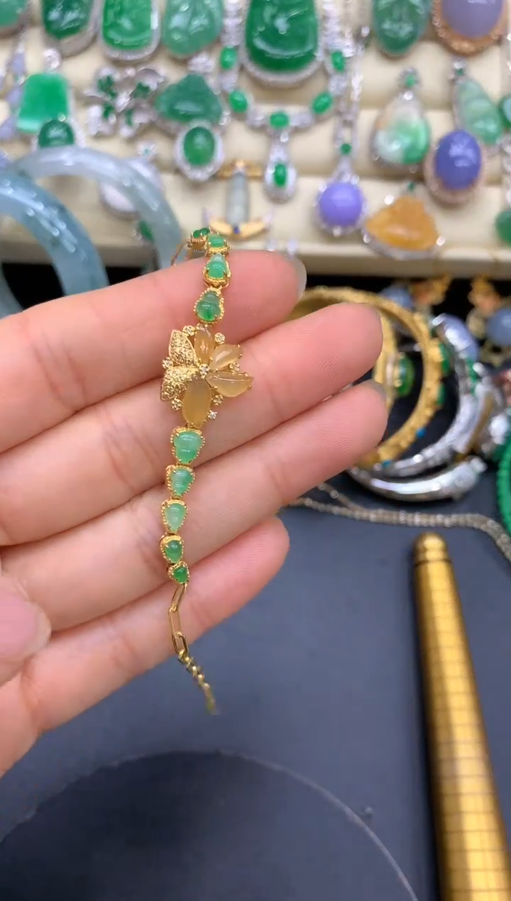 【闪购商品】翡翠手链18K金镶嵌358-中国好珍宝