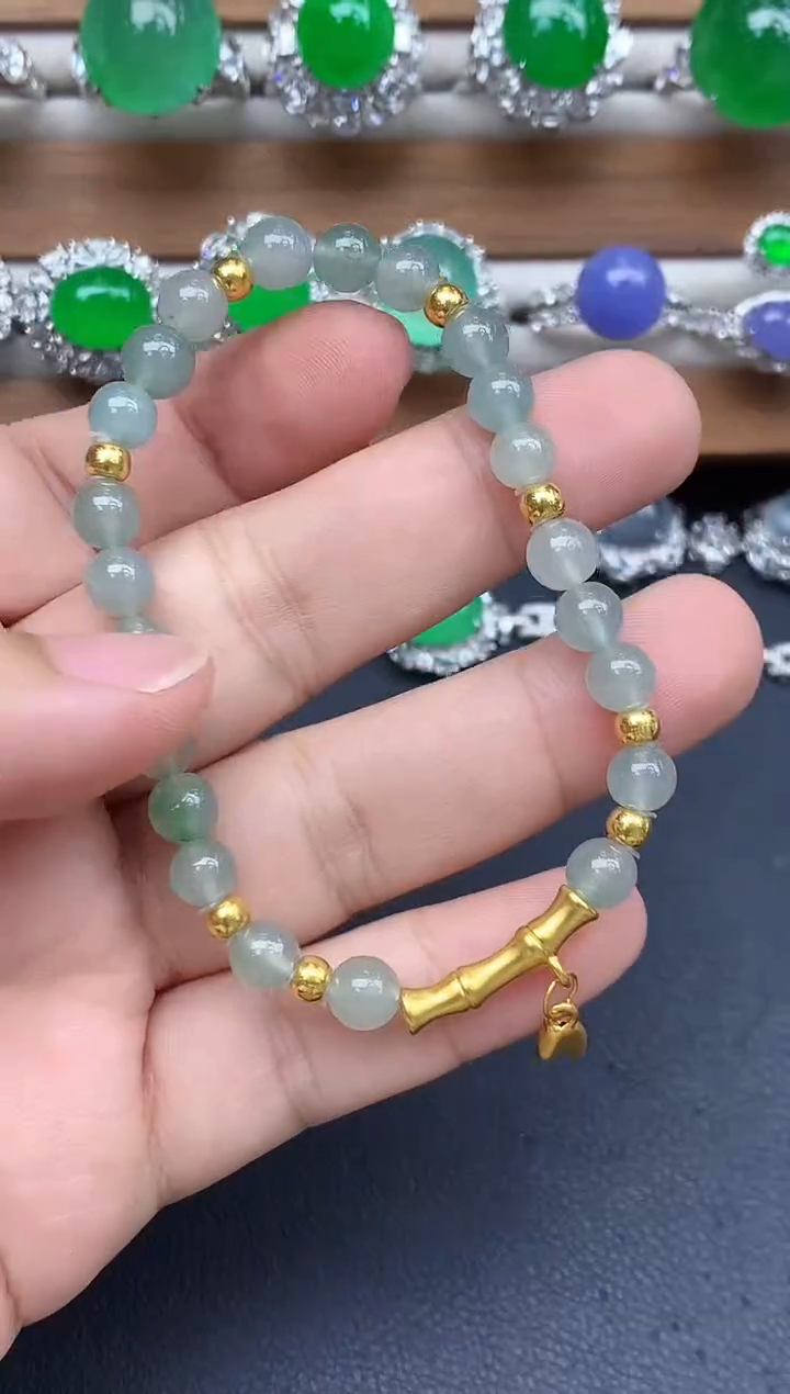 足金镶嵌手链翡翠397-中国好珍宝