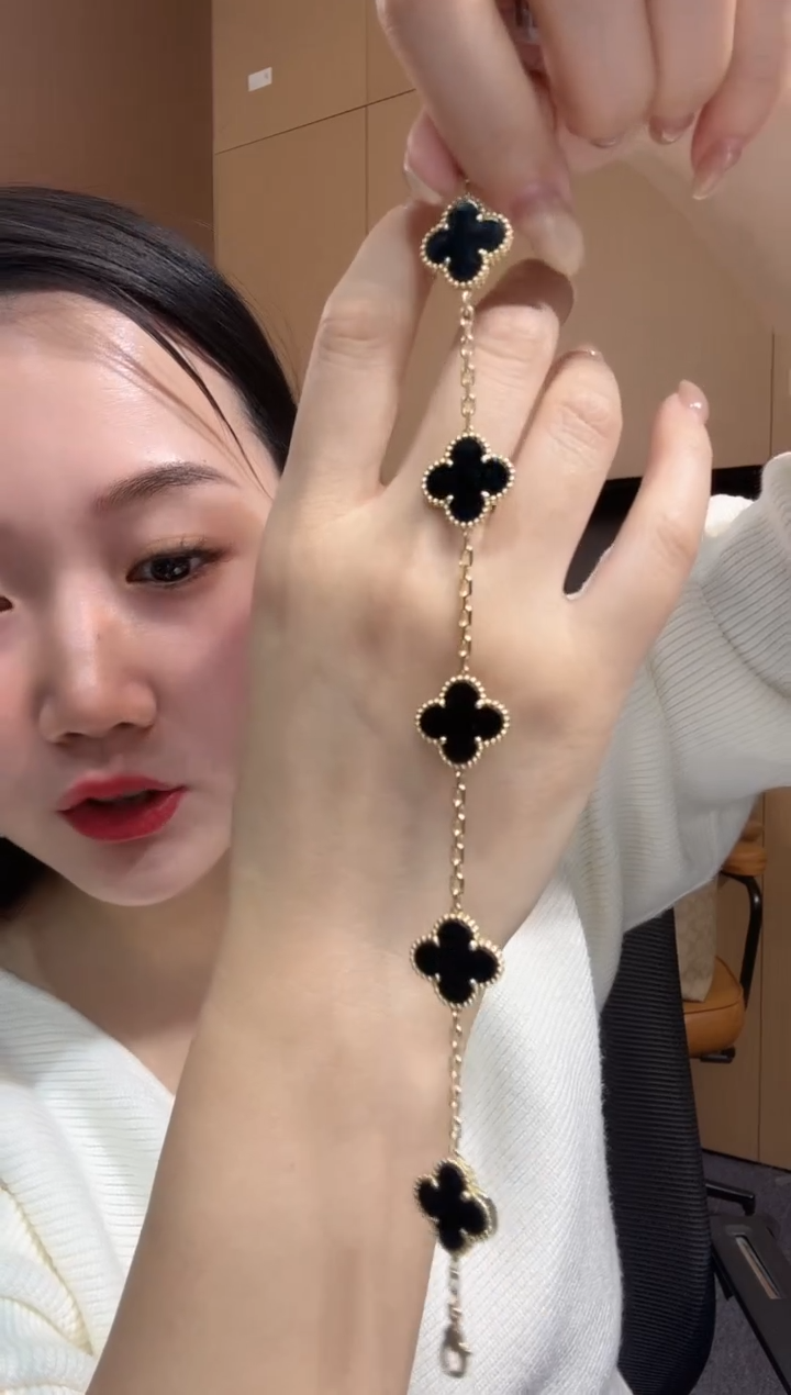 【闪购商品】玛瑙/玉髓手链18K金镶嵌黑色k黄，五花手链GHJ 