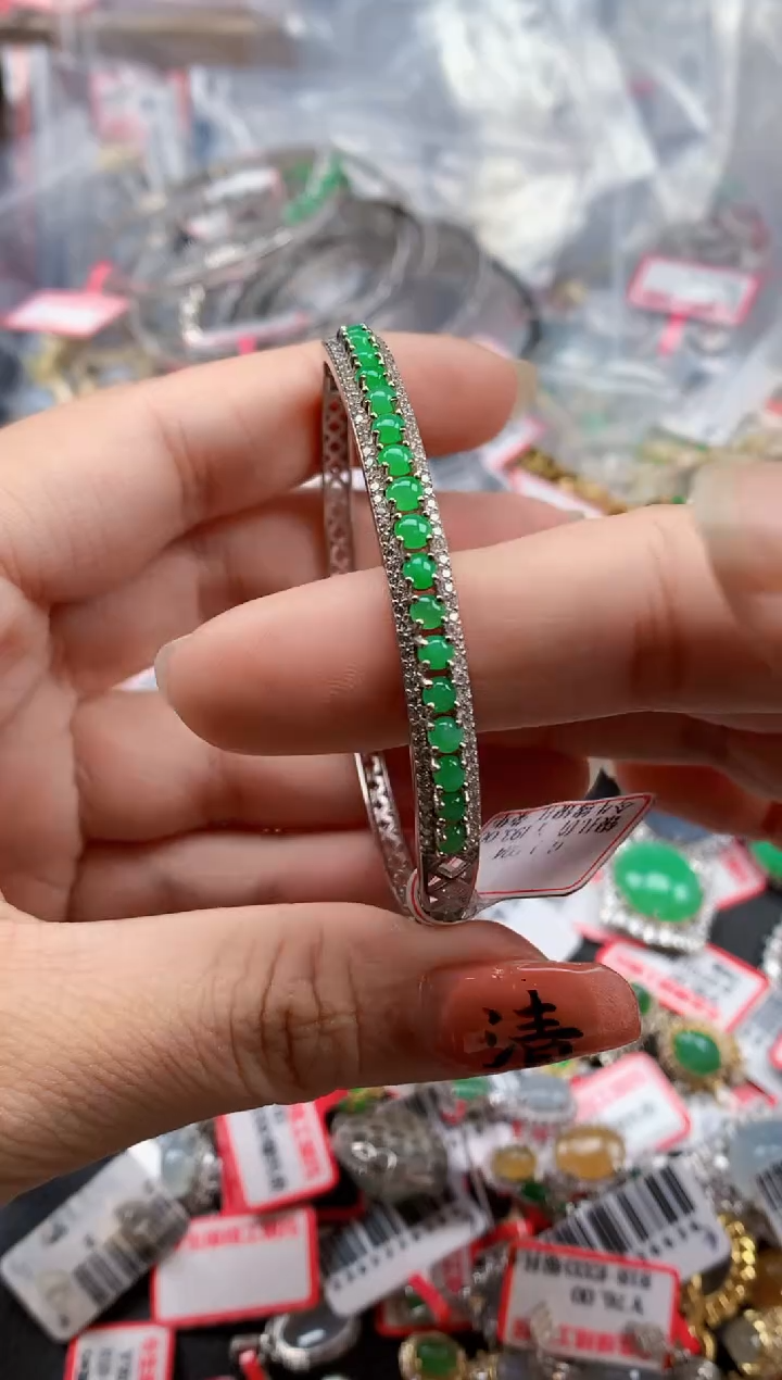 银S925镶嵌戒指翡翠天然A货缅甸翡翠