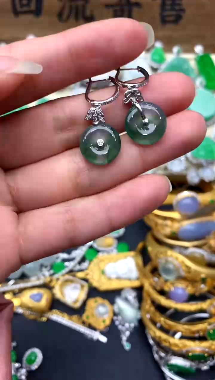 【闪购商品】翡翠耳饰18K金镶嵌391-中国好珍宝