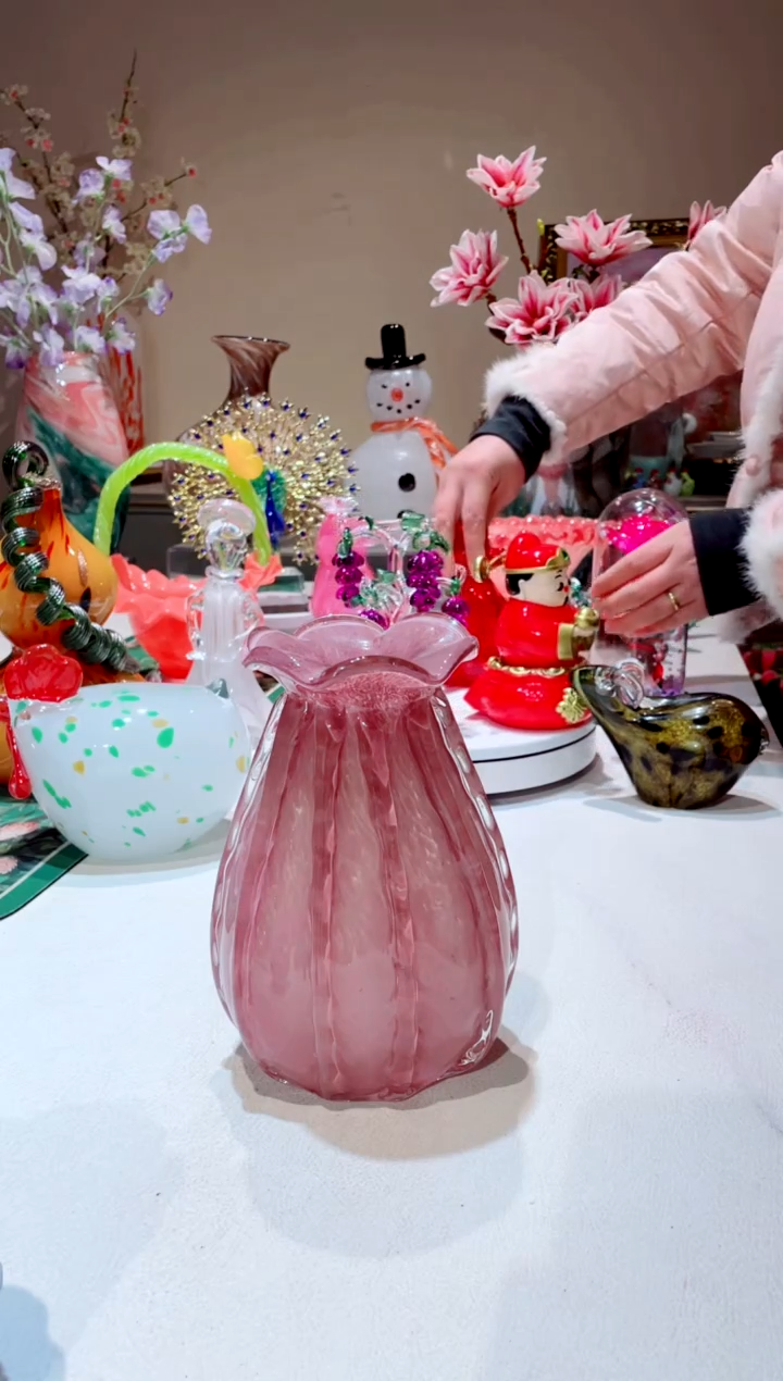 【闪购商品】琉璃手工艺品紫金和包花瓶 微瑕