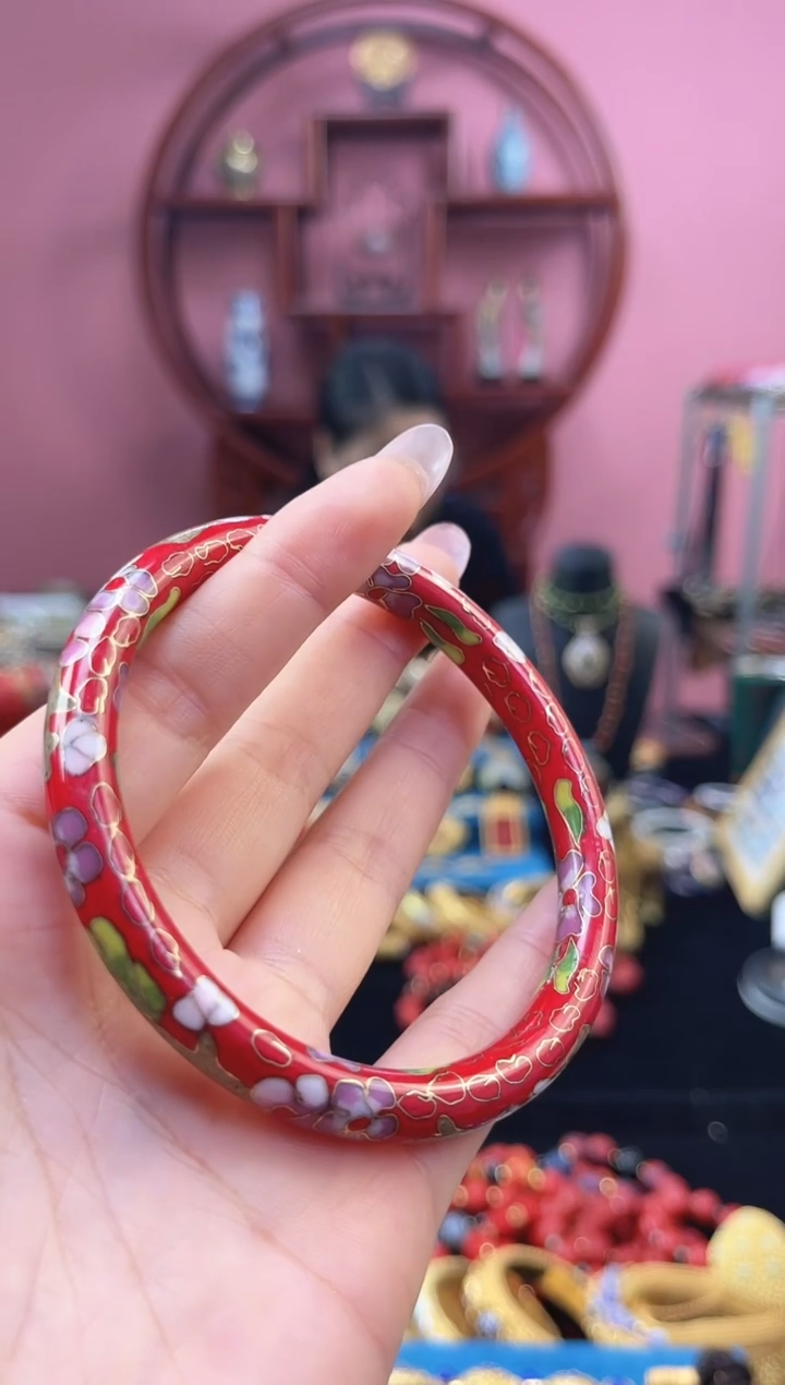 景泰蓝公主镯 60-65可戴/0.8细版 红色