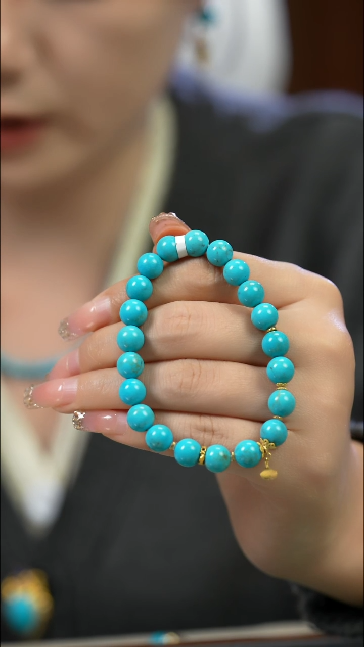 18K金镶嵌绿松石手串8mm+精品