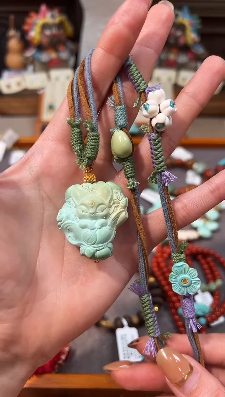 18K金镶嵌绿松石项链凤九项链