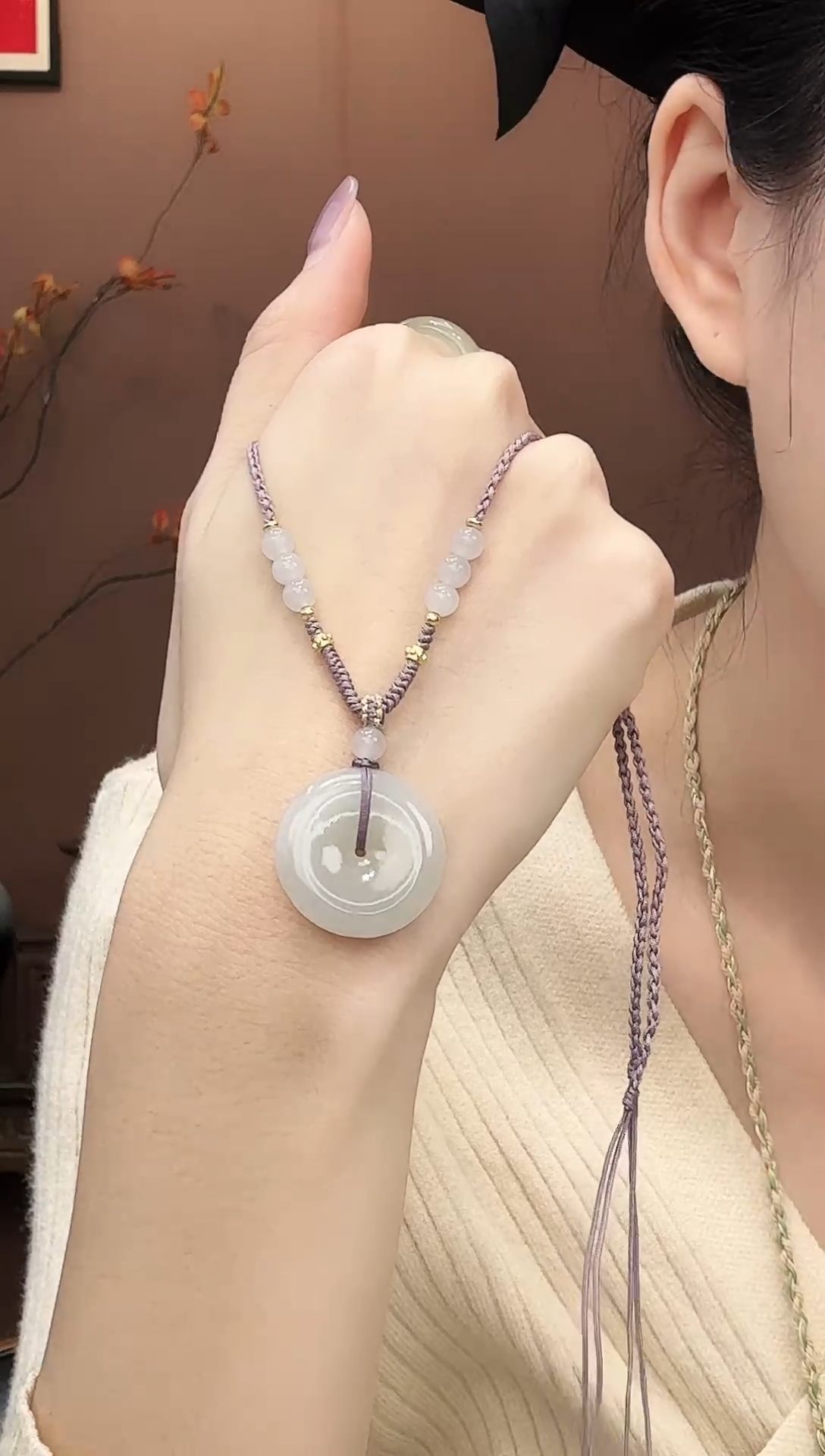 吊坠(赠链)未镶嵌和田玉25mm烟紫平安扣多样性发其一