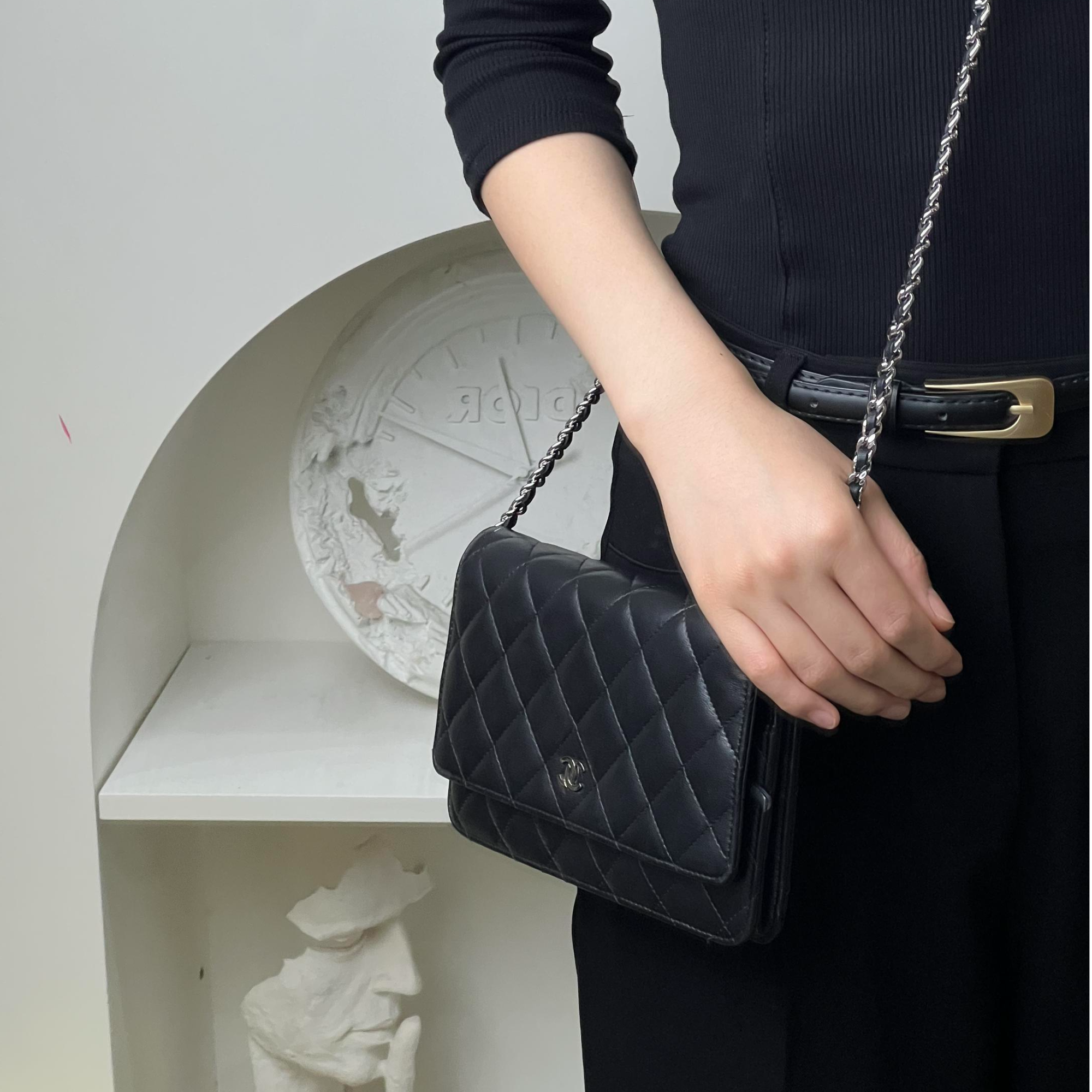 99新 Chanel/香奈儿 发财woc黑银羊光面包/甄选