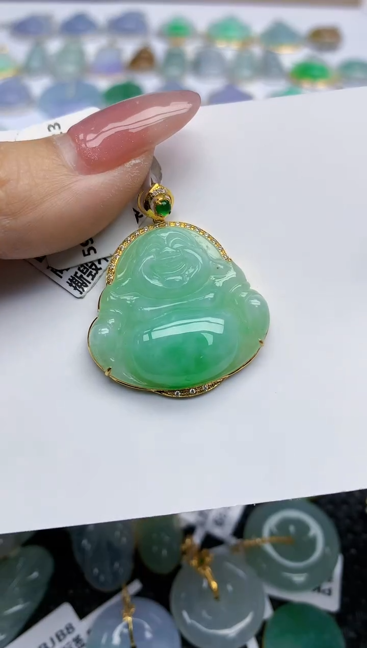 【闪购商品】翡翠挂件18K金镶嵌天然翡翠A货