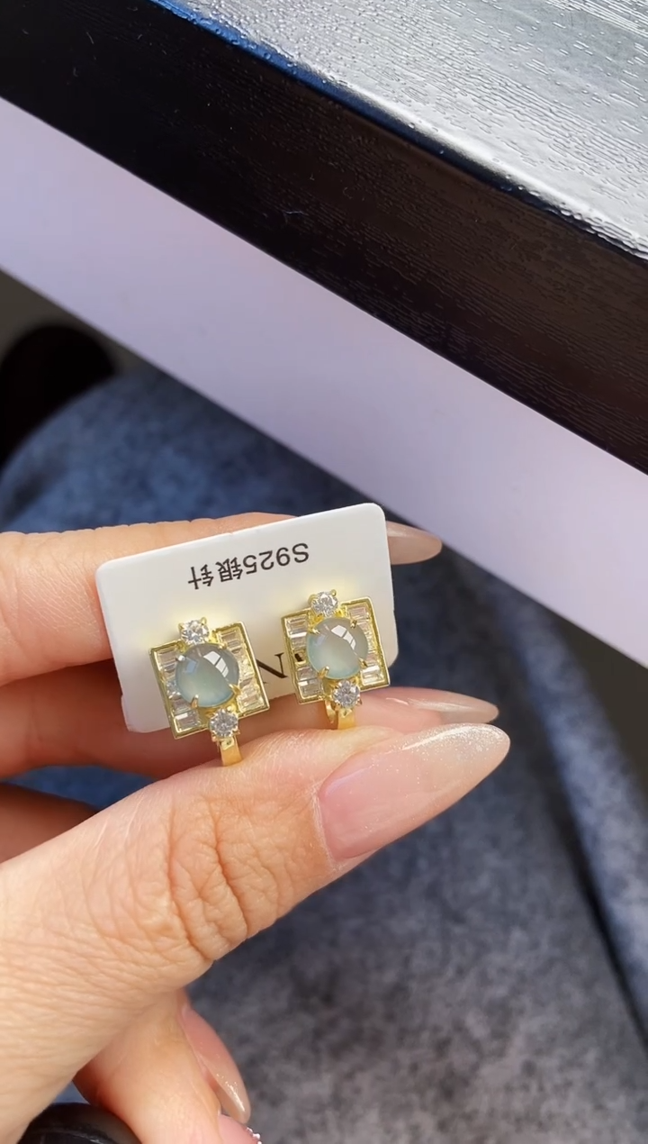 银S925镶嵌翡翠耳饰12