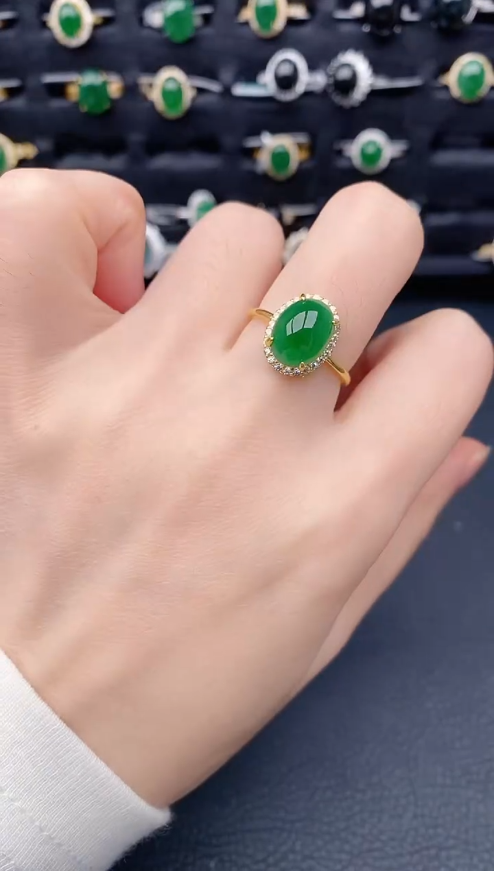 银S925镶嵌戒指翡翠天然a货翡翠277