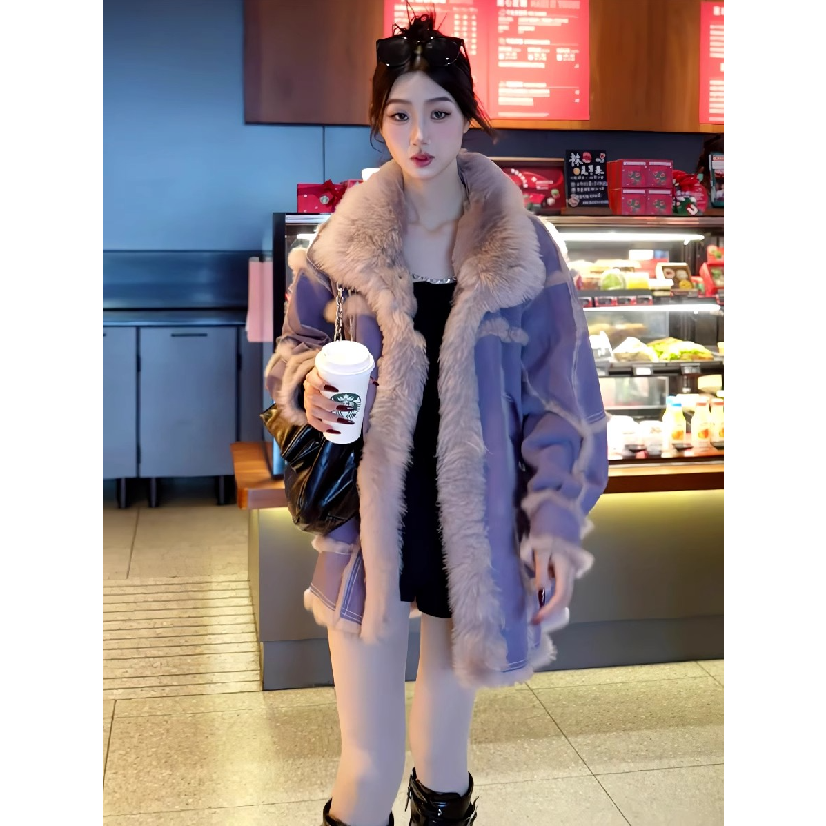 韩版皮毛一体外套女冬季新款时尚宽松加厚保暖中长款仿狐狸毛大衣