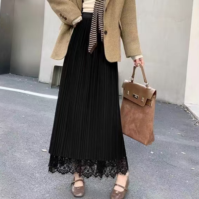 冬季蕾丝半身裙女新款高腰长款两面穿高级感绝美气质a字冬裙