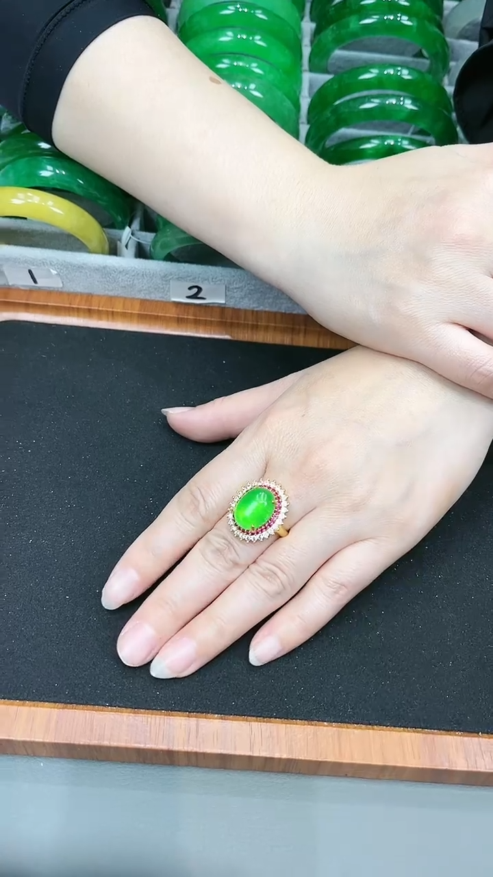 【闪购商品】翡翠戒指未镶嵌s68 正阳绿鸽子蛋戒指