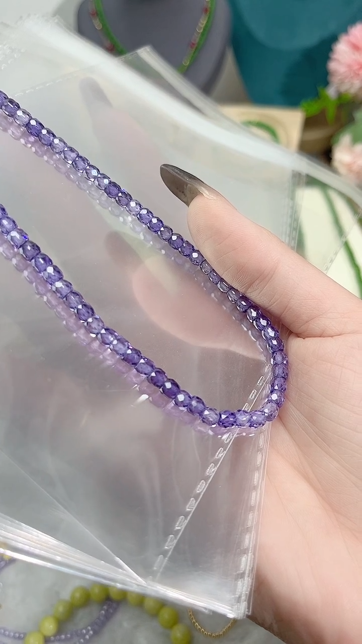 【闪购商品】锆石苏联钻项链银S925镶嵌紫色99