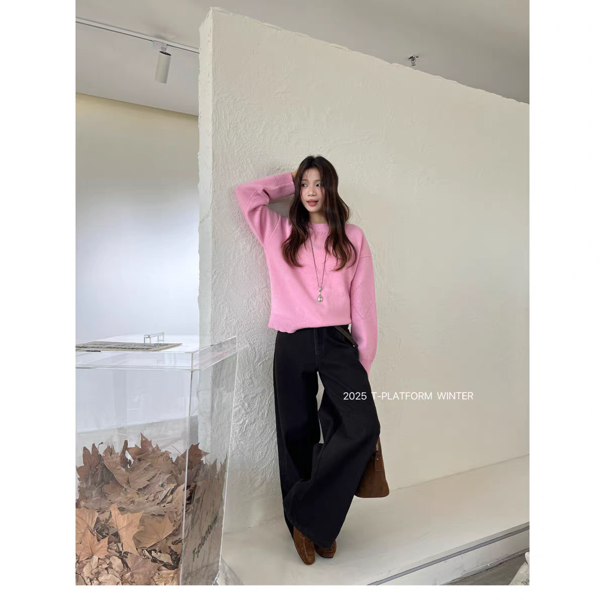 【丽鑫】83299韩版高腰显瘦直筒窄版百搭加绒休闲拖地裤