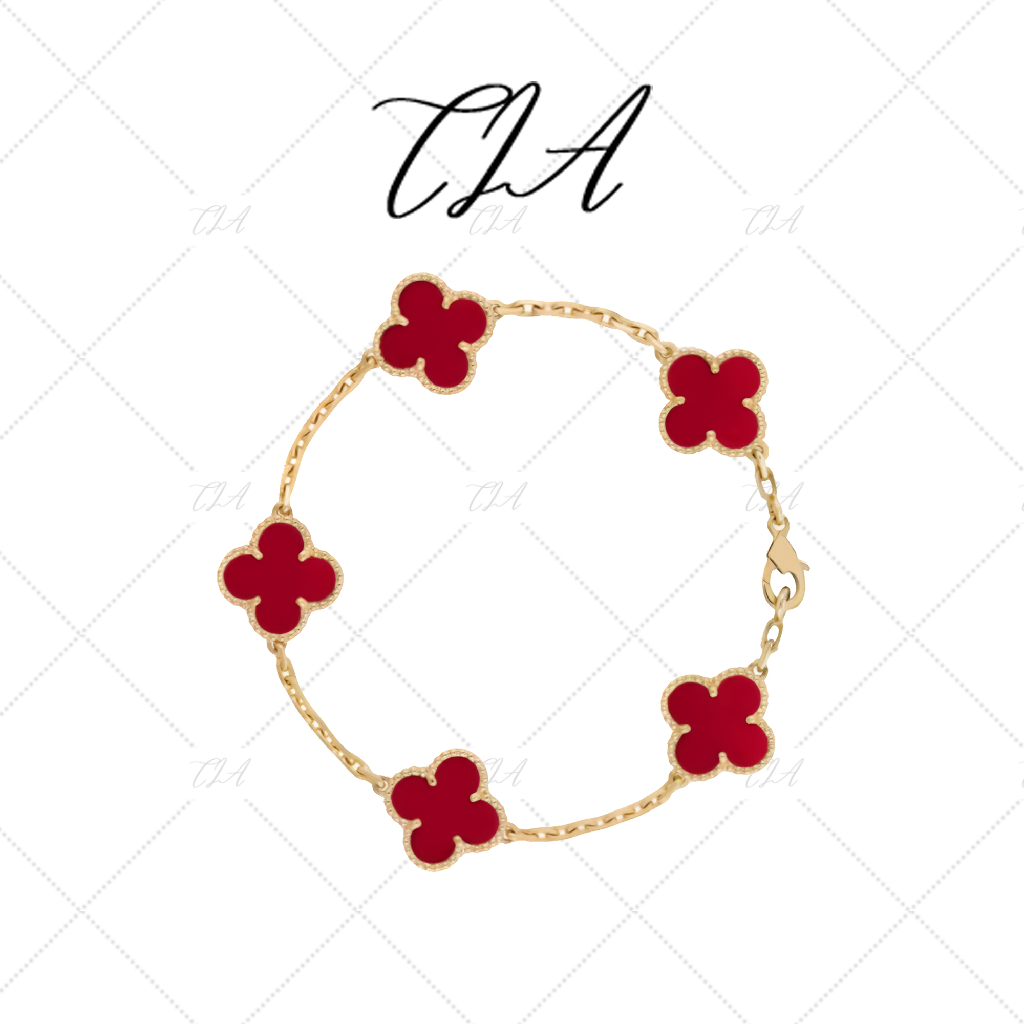 铜合金手链 TIA3016幸运四叶手链全红五花手链气质百搭款女轻奢