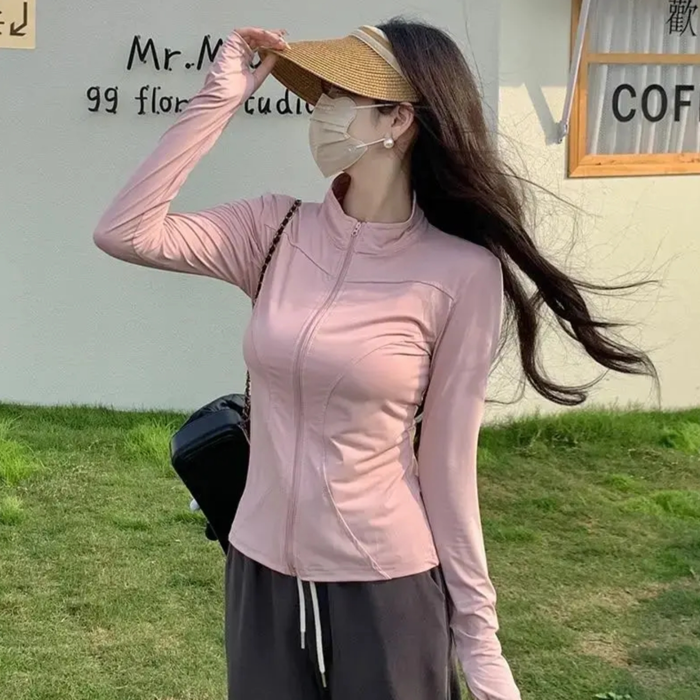 【运费补贴】小野露露大码155斤夏季立领防晒衣女修身短款瑜伽外套