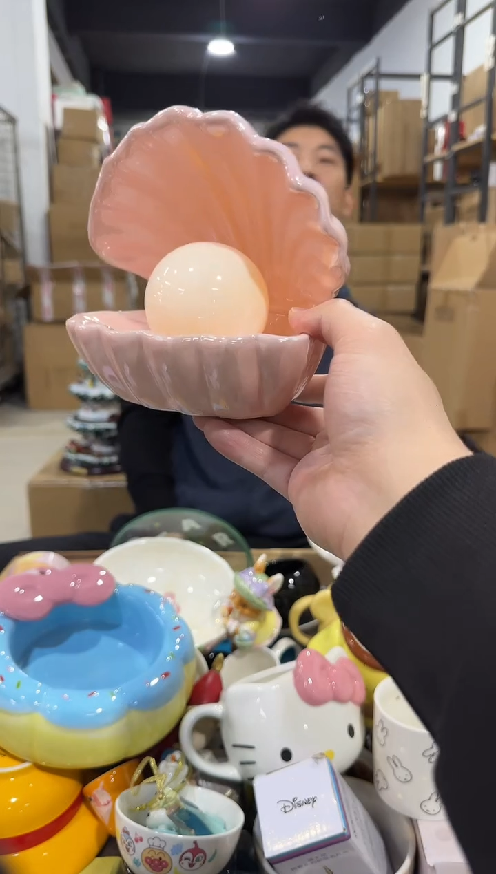 瓷片陶瓷粉色贝壳加灯
