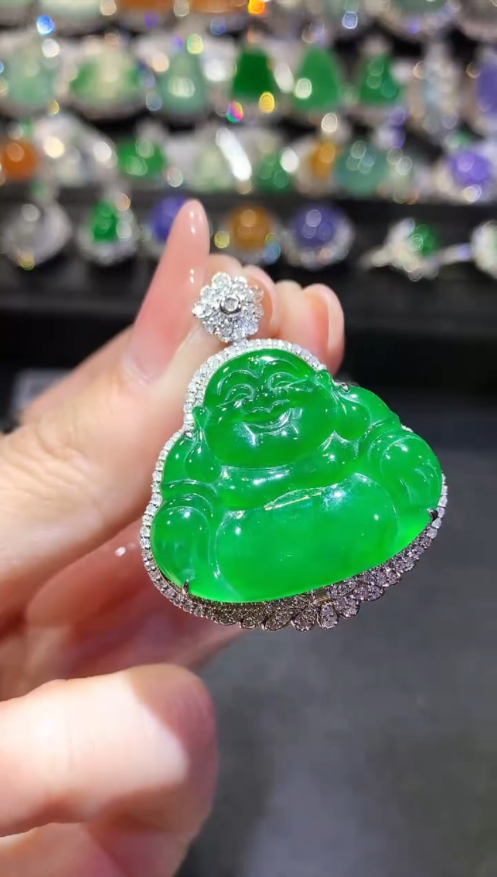 【闪购商品】翡翠吊坠(不含链)18K金镶嵌65-佛公