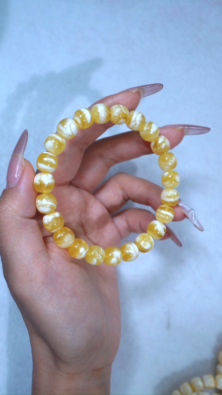 【闪购商品】蜜蜡手链未镶嵌收藏级9.5mm金瓷白虎皮妖花超高桩