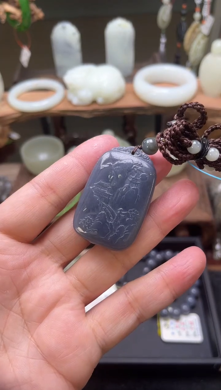 【闪购商品】和田玉吊坠未镶嵌青海烟紫山水牌9006052