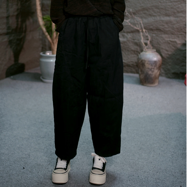 【复古文艺纯色棉裤】大码女装冬季百搭裤子妈妈装外穿长裤