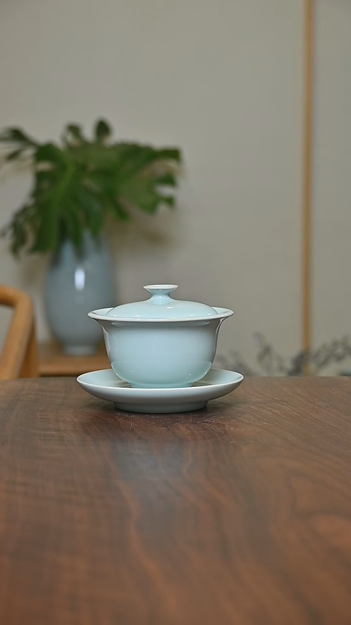 天青釉 手拉 元宝盖碗 朱法喜作品 120ml