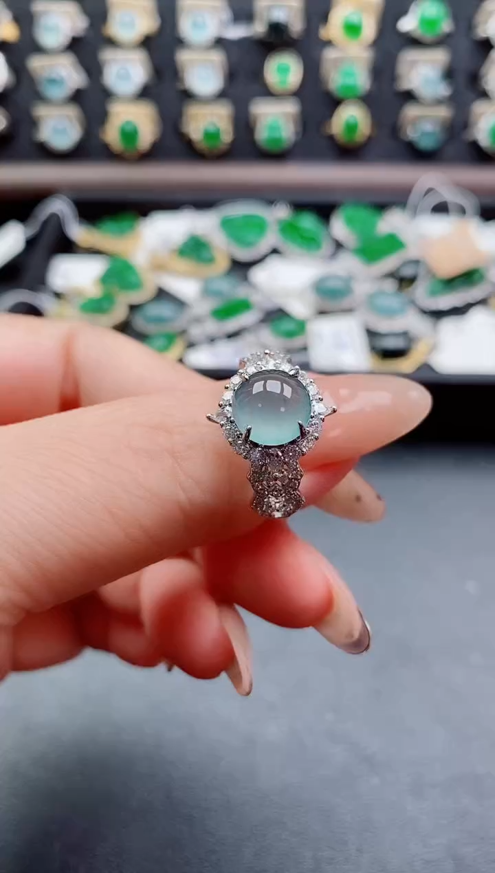 银S925镶嵌戒指翡翠1