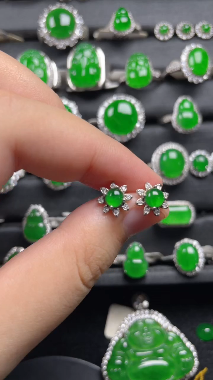 银S925镶嵌翡翠耳饰翡翠