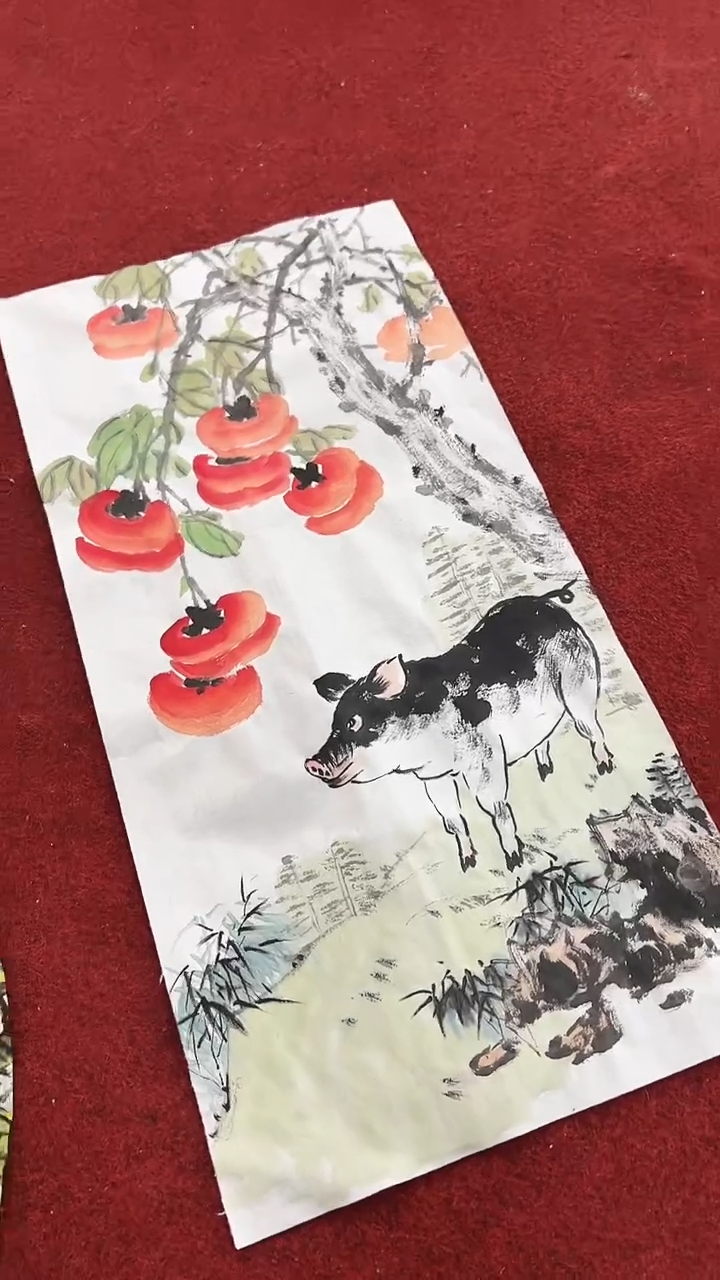 国画随****9李火庆/国画/扇面猪