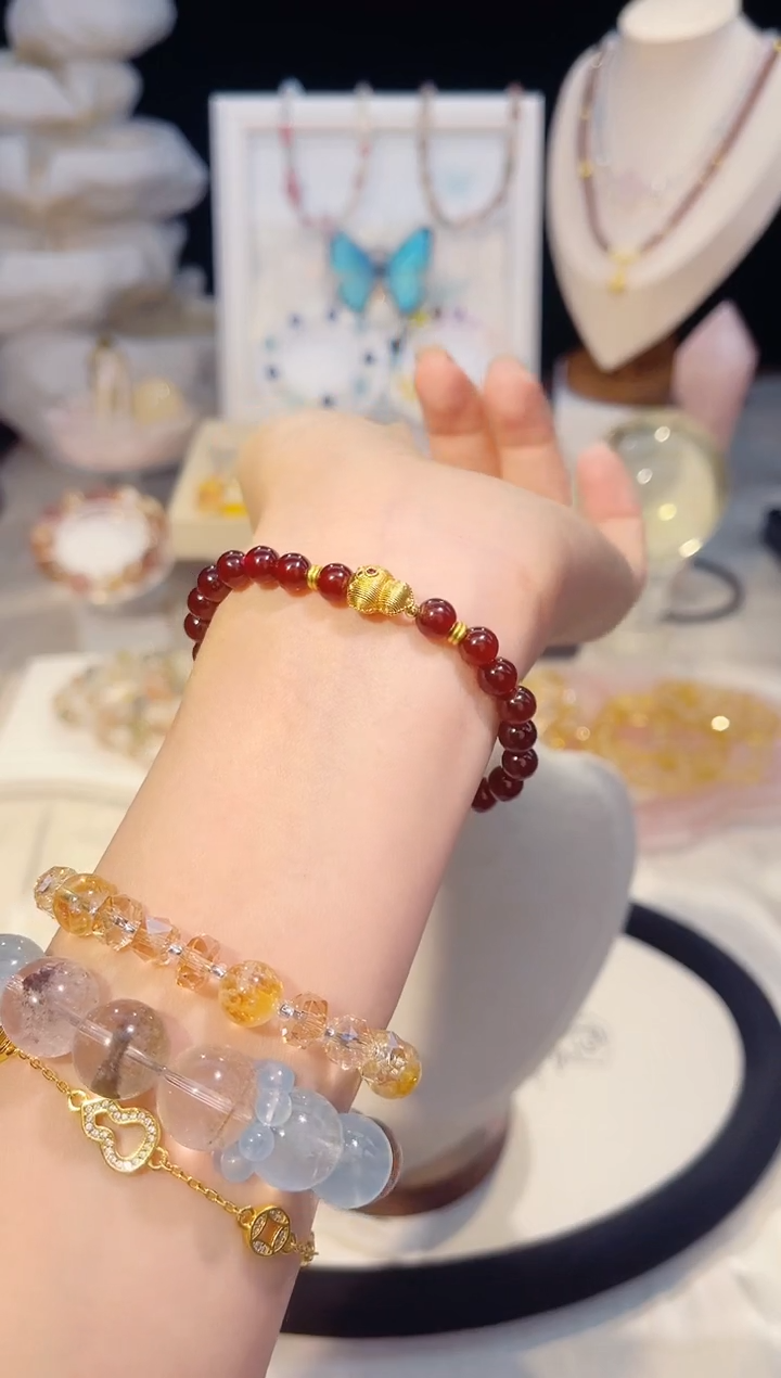 未镶嵌手串水晶单圈石榴石小葫芦