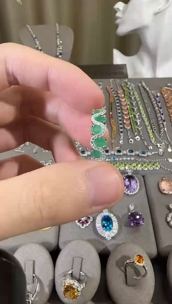 银S925镶嵌戒指祖母绿3*6mm戒指排戒款