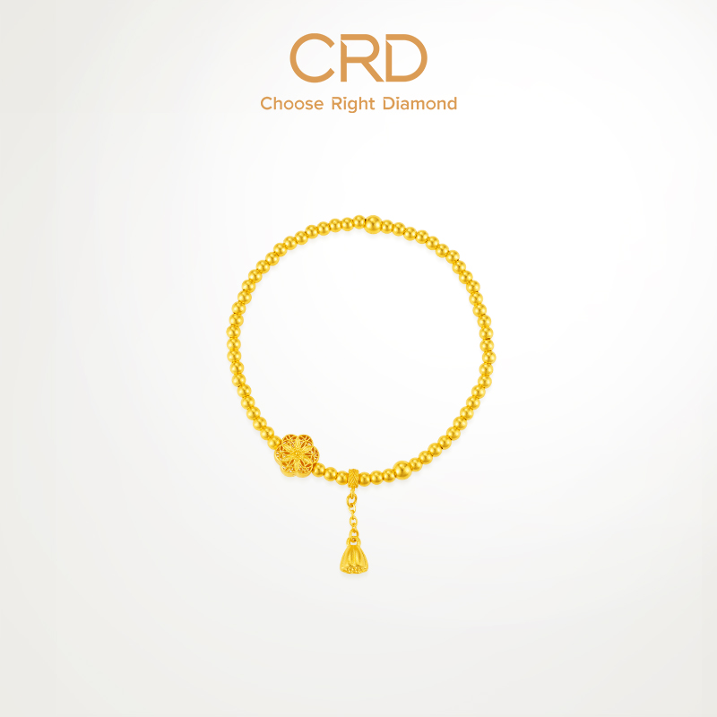 CRD克徕帝黄金手链足金六相花莲蓬珠珠手串三金