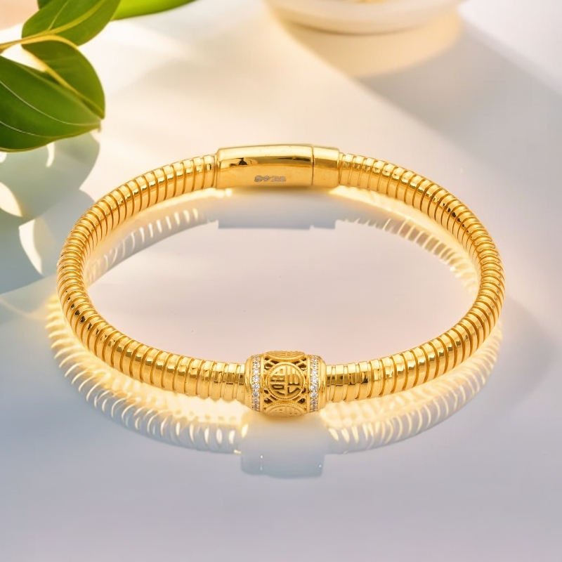 925银手链 【HK香港珠宝】轻奢重工高级金色百福手链