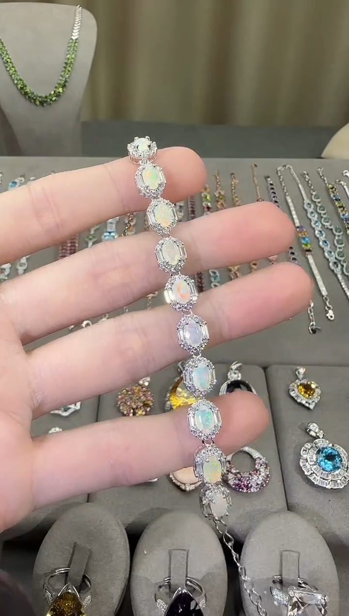 银S925镶嵌欧泊珠宝奇石6*8mm手链高级款