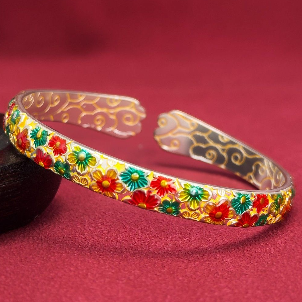 足银手镯 18号~百花齐放手镯