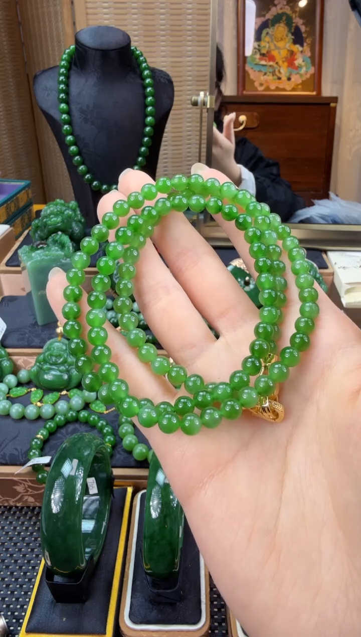 【闪购商品】和田玉（碧玉）毛衣链18K金镶嵌 