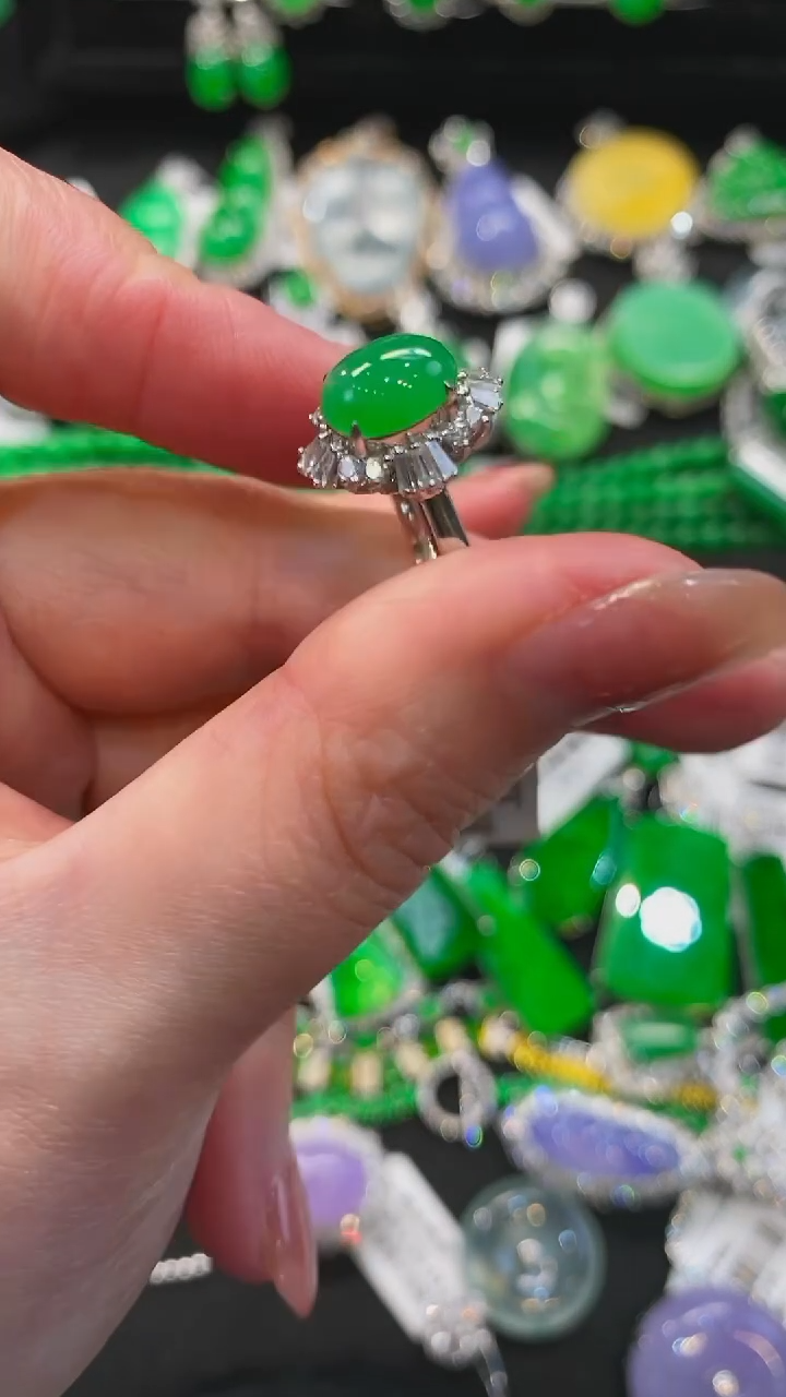 【闪购商品】翡翠耳饰18K金镶嵌戒指