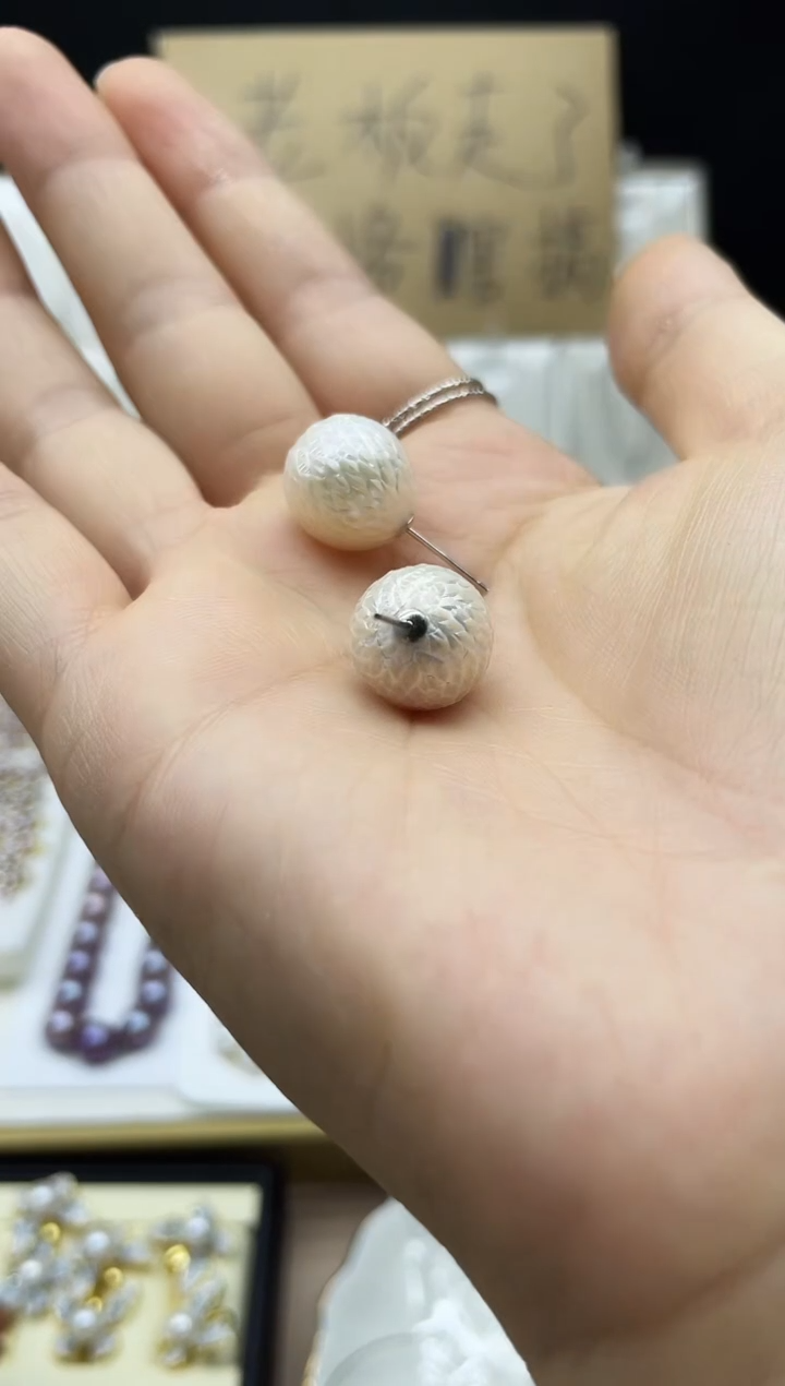 银S925镶嵌淡水珍珠耳饰耳钉多其性发其一