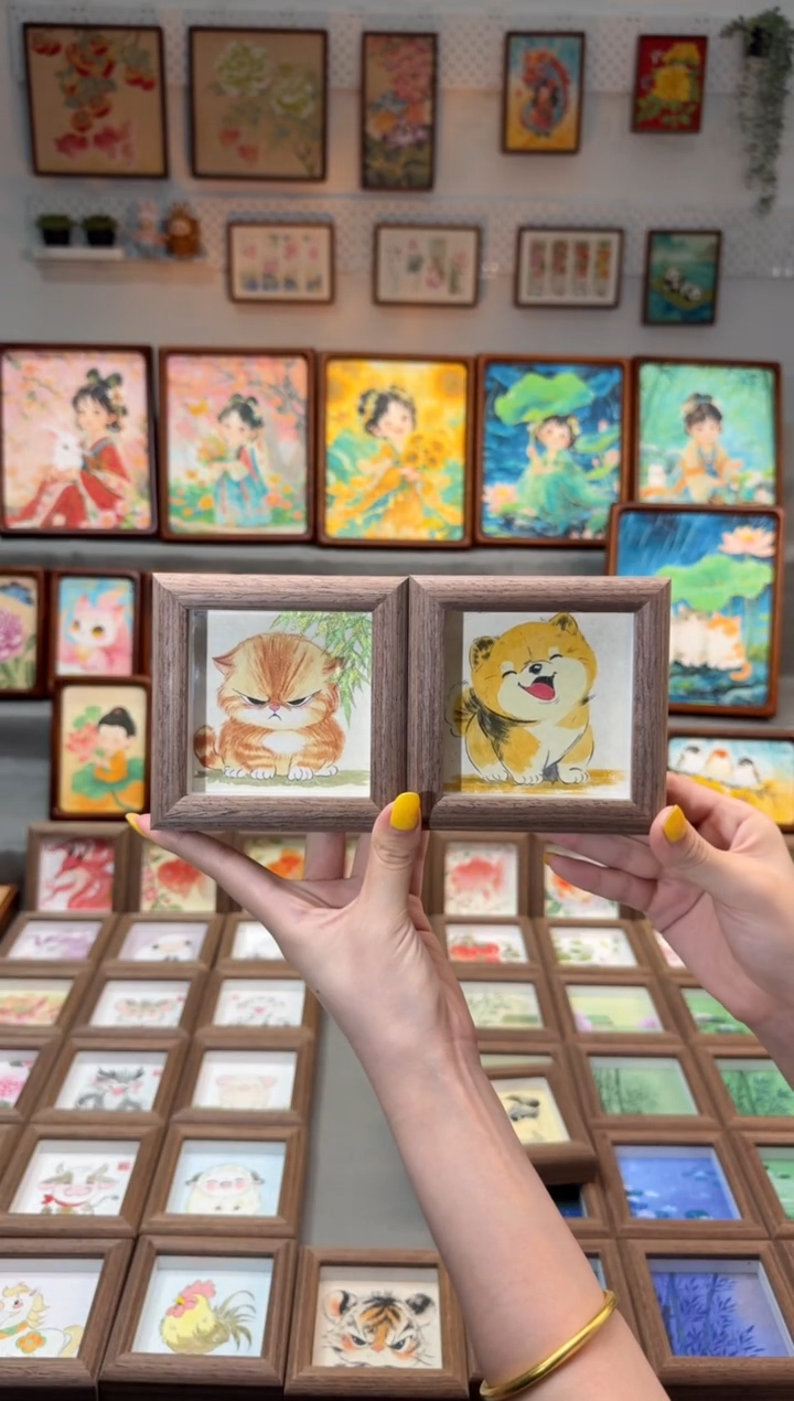 国画小橘猫 小柴犬 一组11