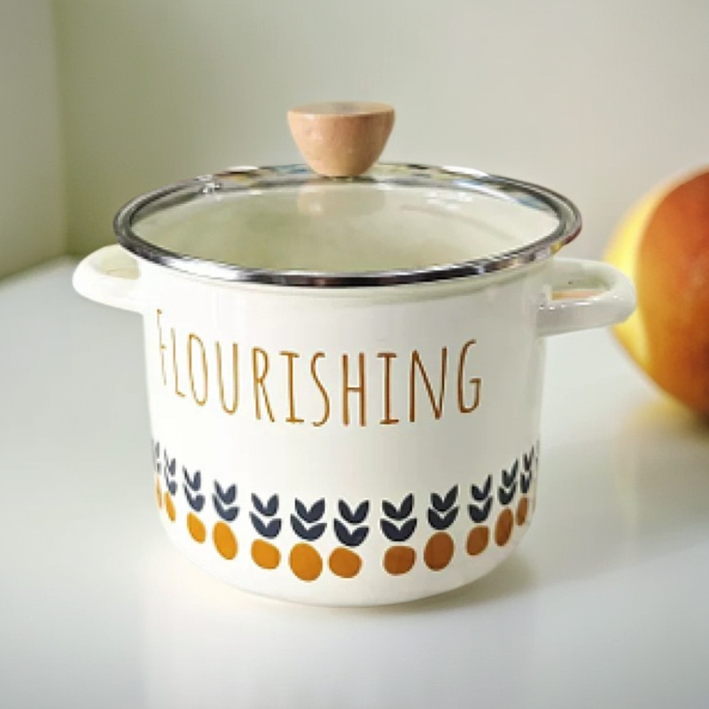 家用20厘米珐琅搪瓷特厚高桶带盖奶锅炖锅汤锅灶具通用新款网红锅