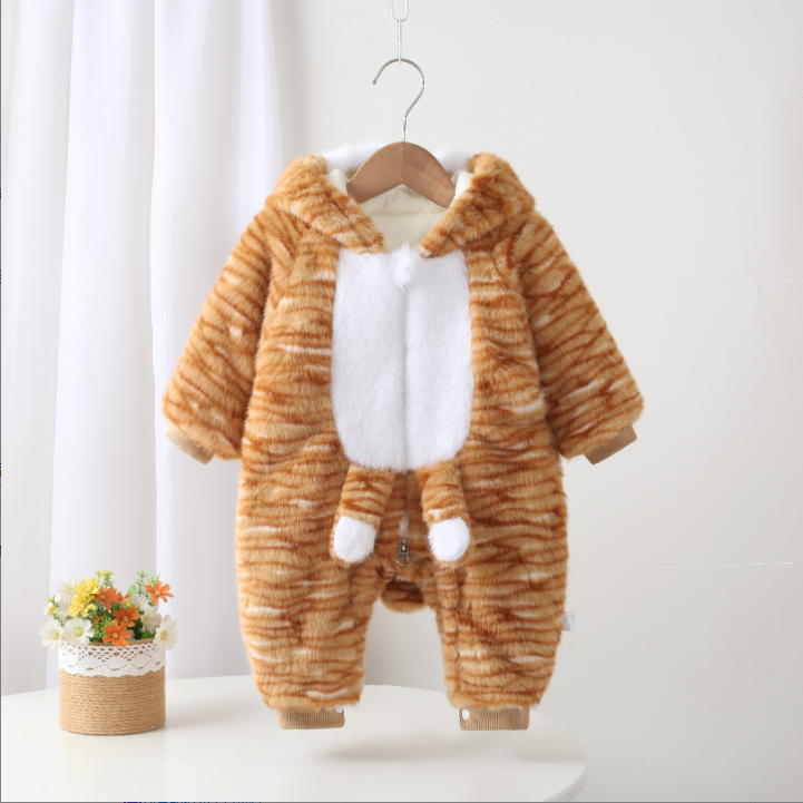 宝宝外出猫咪帽绒布厚棉哈衣