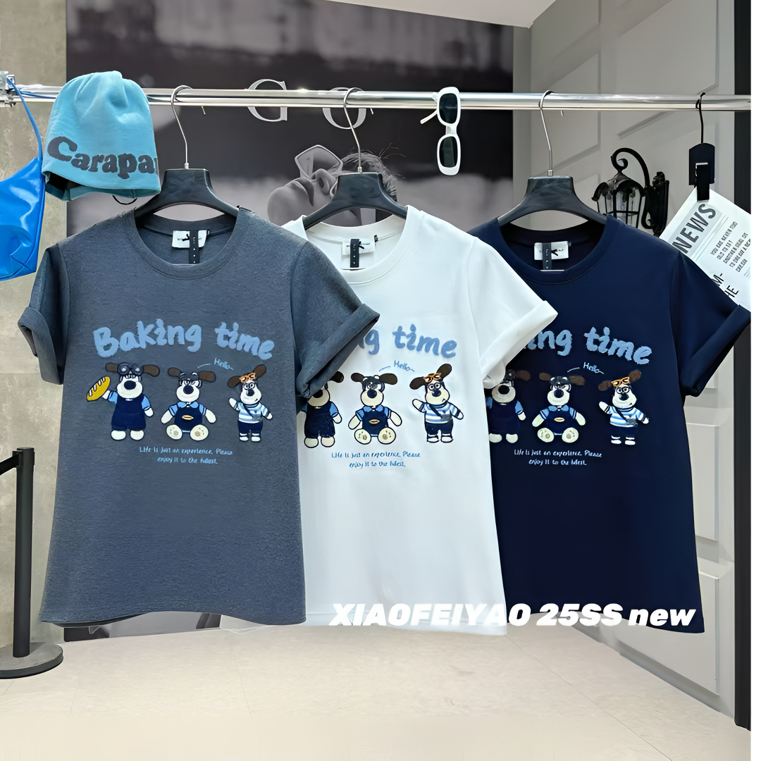 小肥妖新款大码短袖印花刺绣立体修身T恤抗起球卡通潮流春秋26369